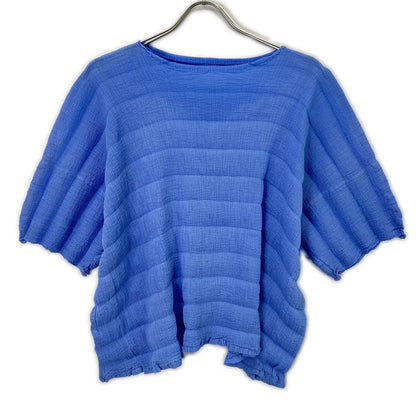 MeISSEYMIYAKE ミーイッセイミヤケ MI62FK361 ブルー RIPPLE SEE-THROUGH CREPE ブラウス トップス