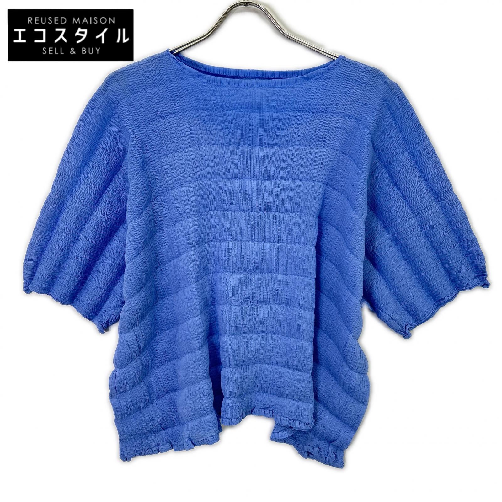 MeISSEYMIYAKE ミーイッセイミヤケ MI62FK361 ブルー RIPPLE SEE-THROUGH CREPE ブラウス トップス