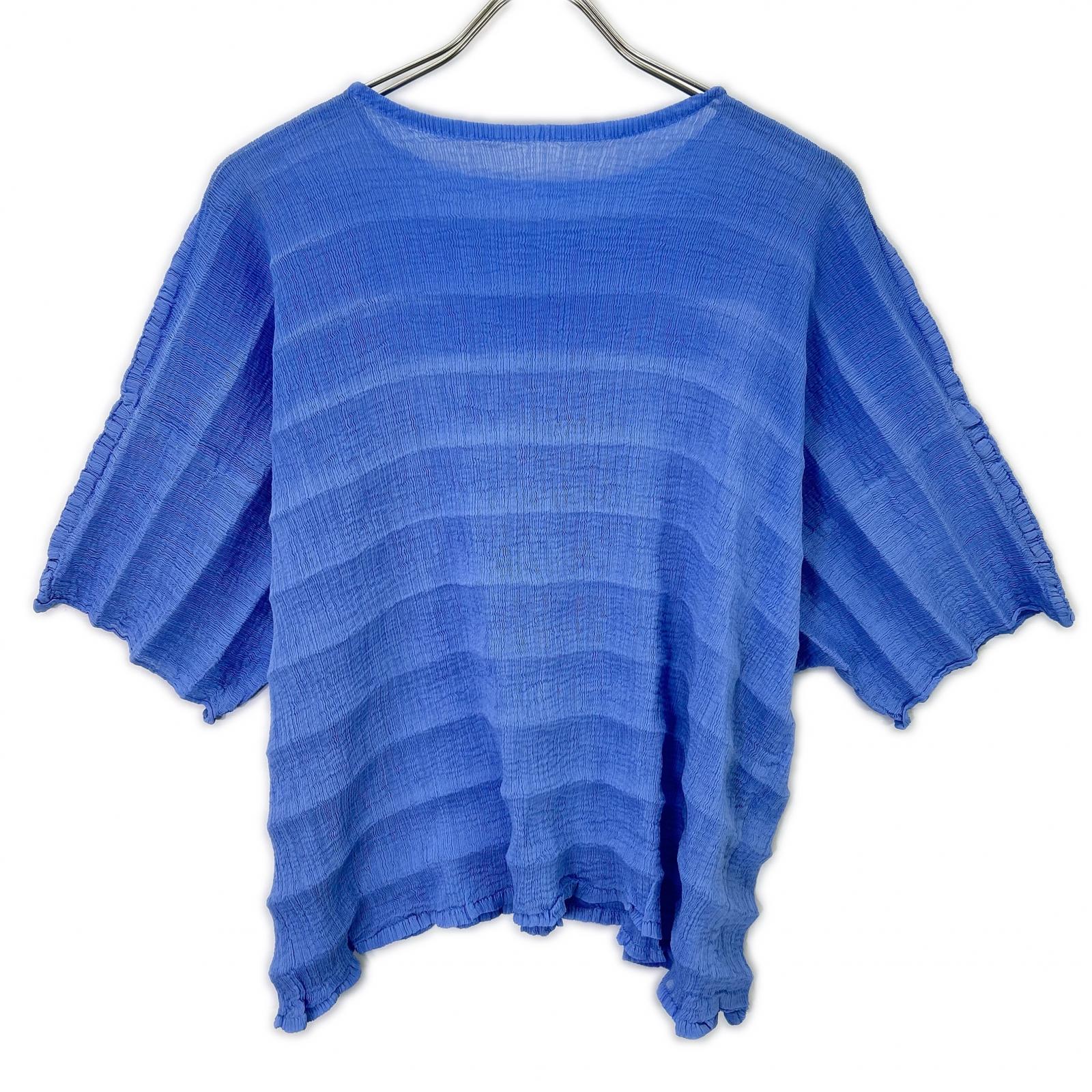 MeISSEYMIYAKE ミーイッセイミヤケ MI62FK361 ブルー RIPPLE SEE-THROUGH CREPE ブラウス トップス