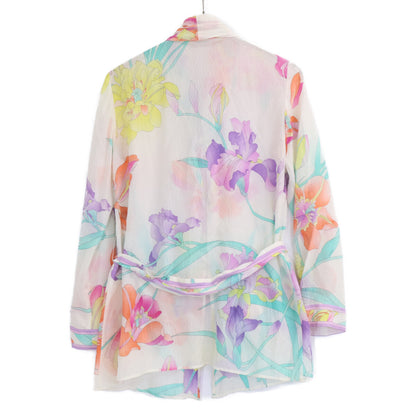 LEONARD レオナール 0395110 フラワー総柄 シルク100％ ベルト付 ボウタイブラウス トップス