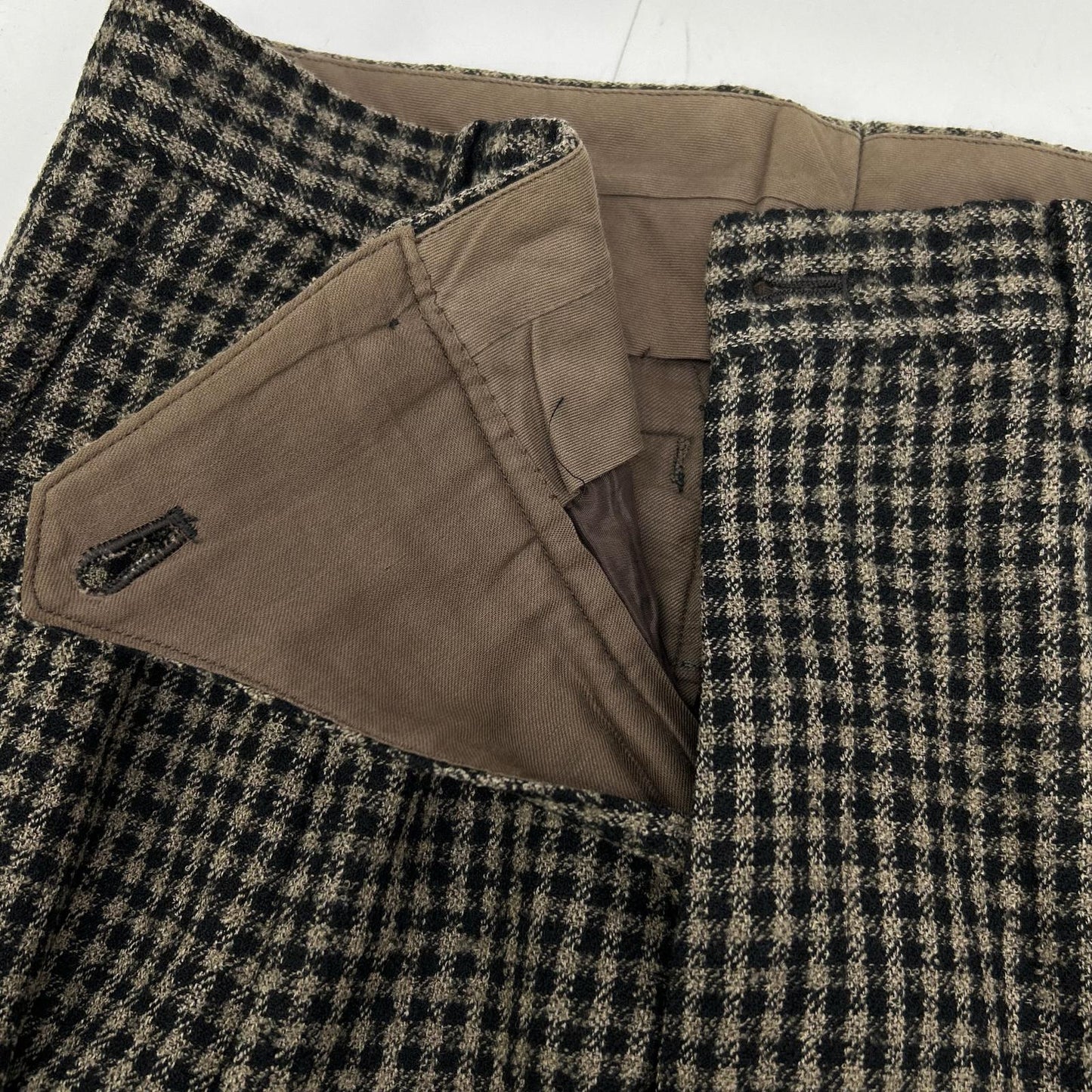 ISSEY MIYAKE MEN イッセイミヤケメン 80s ブラウン チェック ウール パンツ　筆タグ ボトムス