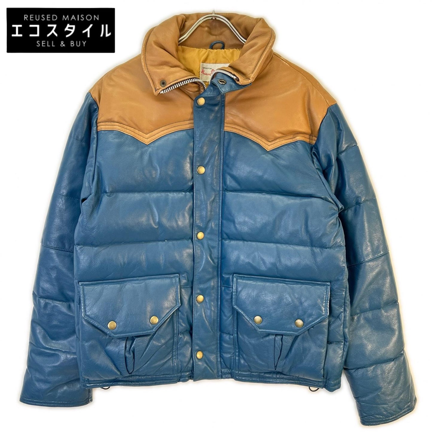 【Riding Master】ﾌﾞﾙｰ×ﾌﾞﾗｳﾝ ﾚｻﾞｰ ﾀﾞｳﾝｼﾞｬｹｯﾄ ジャケット 36 メンズ