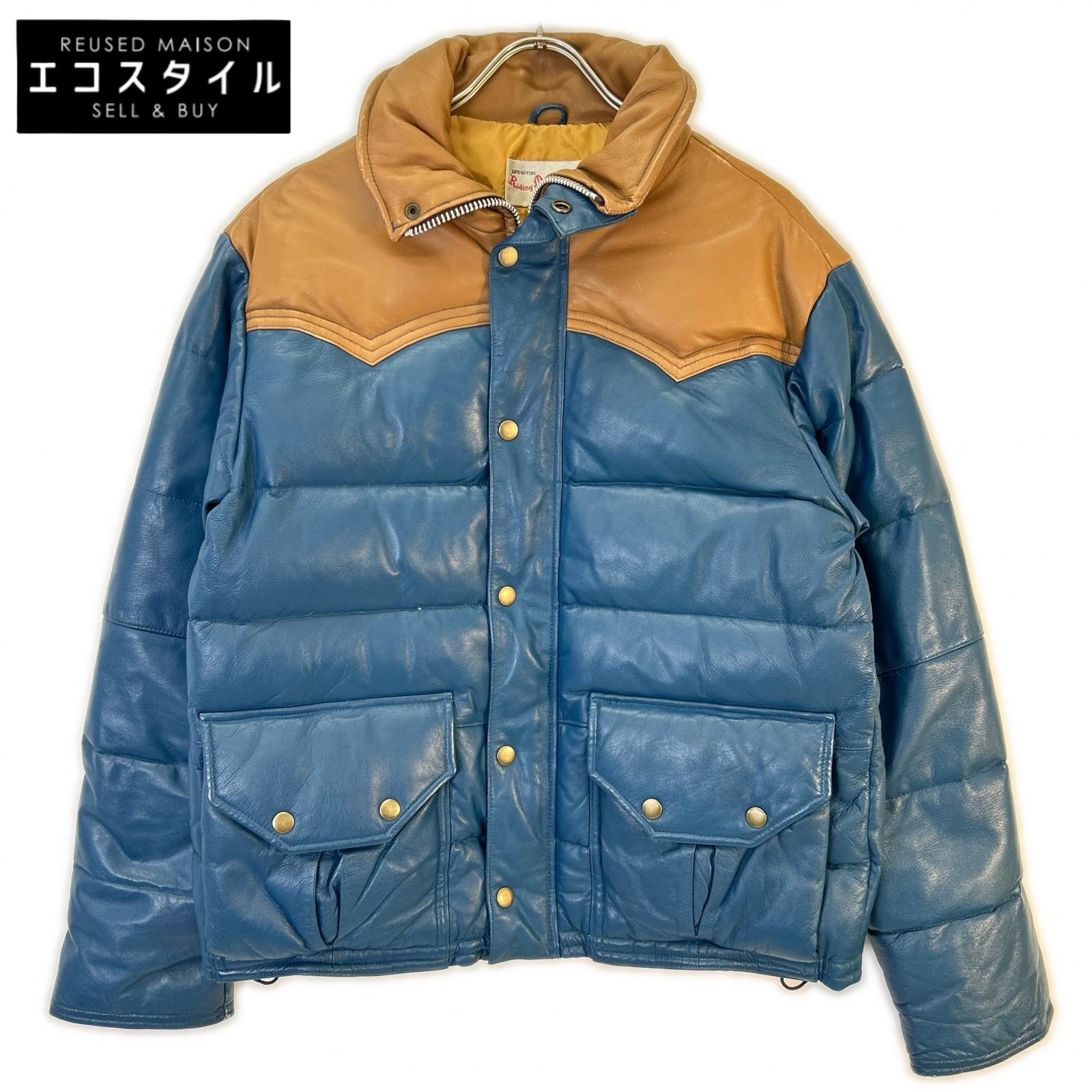 【Riding Master】ﾌﾞﾙｰ×ﾌﾞﾗｳﾝ ﾚｻﾞｰ ﾀﾞｳﾝｼﾞｬｹｯﾄ ジャケット 36 メンズ