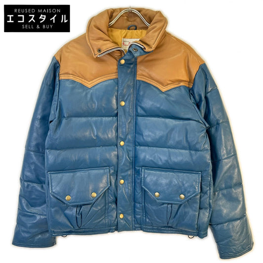 【Riding Master】Blue x Brown Leather Down Jacket 36 Men's