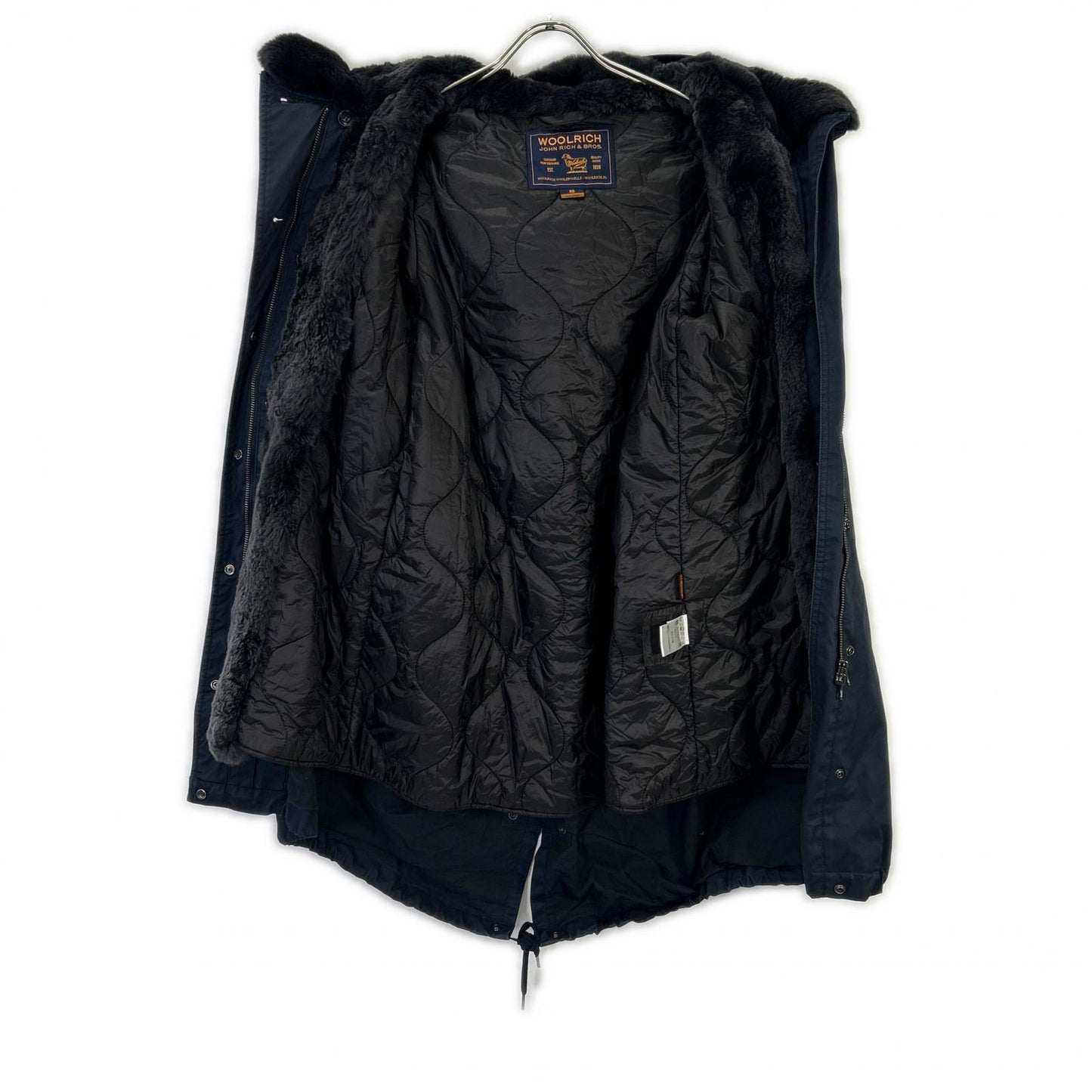 Navy Rabbit Fur Nylon Mod Coat Coat XS Ladies