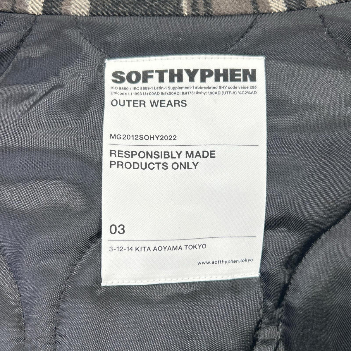 SOFTHYPHEN ソフトハイフン MGMFJ243111-931 ブラック チェック 中綿 ジャケット ジャケット