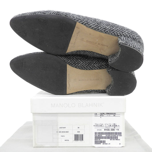 MANOLO BLAHNIK マノロブラニク LISTONY ハウンドトゥース ウール チャンキーヒール パンプス シューズ レディース 黒 ブラック 36 シューズ