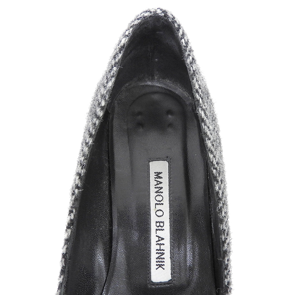 MANOLO BLAHNIK マノロブラニク LISTONY ハウンドトゥース ウール チャンキーヒール パンプス シューズ レディース 黒 ブラック 36 シューズ