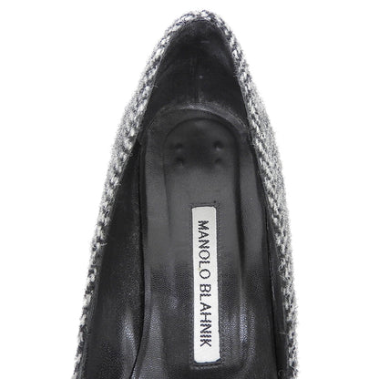 MANOLO BLAHNIK マノロブラニク LISTONY ハウンドトゥース ウール チャンキーヒール パンプス シューズ レディース 黒 ブラック 36 シューズ