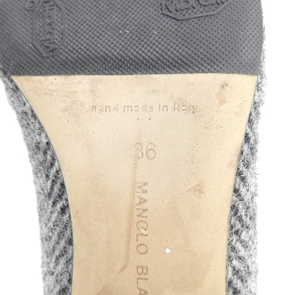 MANOLO BLAHNIK マノロブラニク LISTONY ハウンドトゥース ウール チャンキーヒール パンプス シューズ レディース 黒 ブラック 36 シューズ