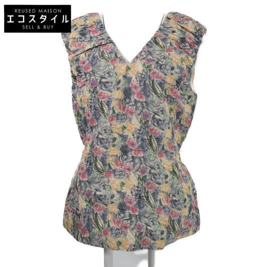 【美品/25SS】フラワー総柄 リネン混 バックジップ ノースリーブ トップス トップス ※サイズの表記はございません。 レディース