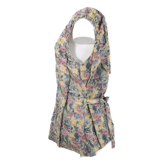 【美品/25SS】フラワー総柄 リネン混 バックジップ ノースリーブ トップス トップス ※サイズの表記はございません。 レディース