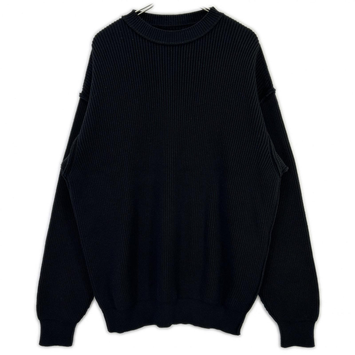 BALENCIAGA バレンシアガ 812125 ブラック コットン ウール ストレッチ クルーネック ニット トップス