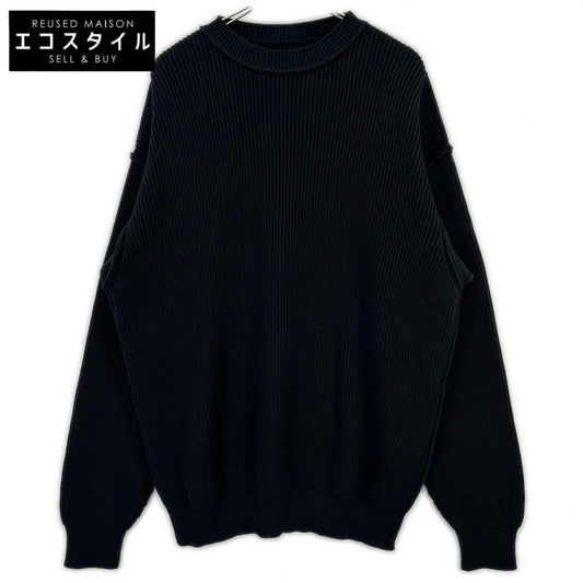 BALENCIAGA バレンシアガ 812125 ブラック コットン ウール ストレッチ クルーネック ニット トップス