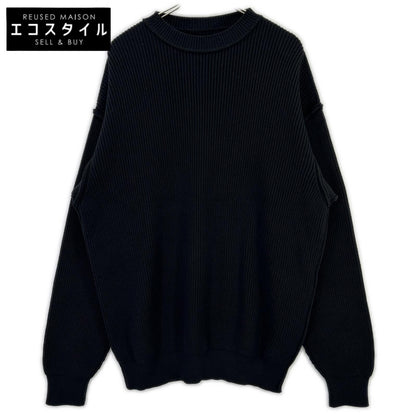 BALENCIAGA バレンシアガ 812125 ブラック コットン ウール ストレッチ クルーネック ニット トップス