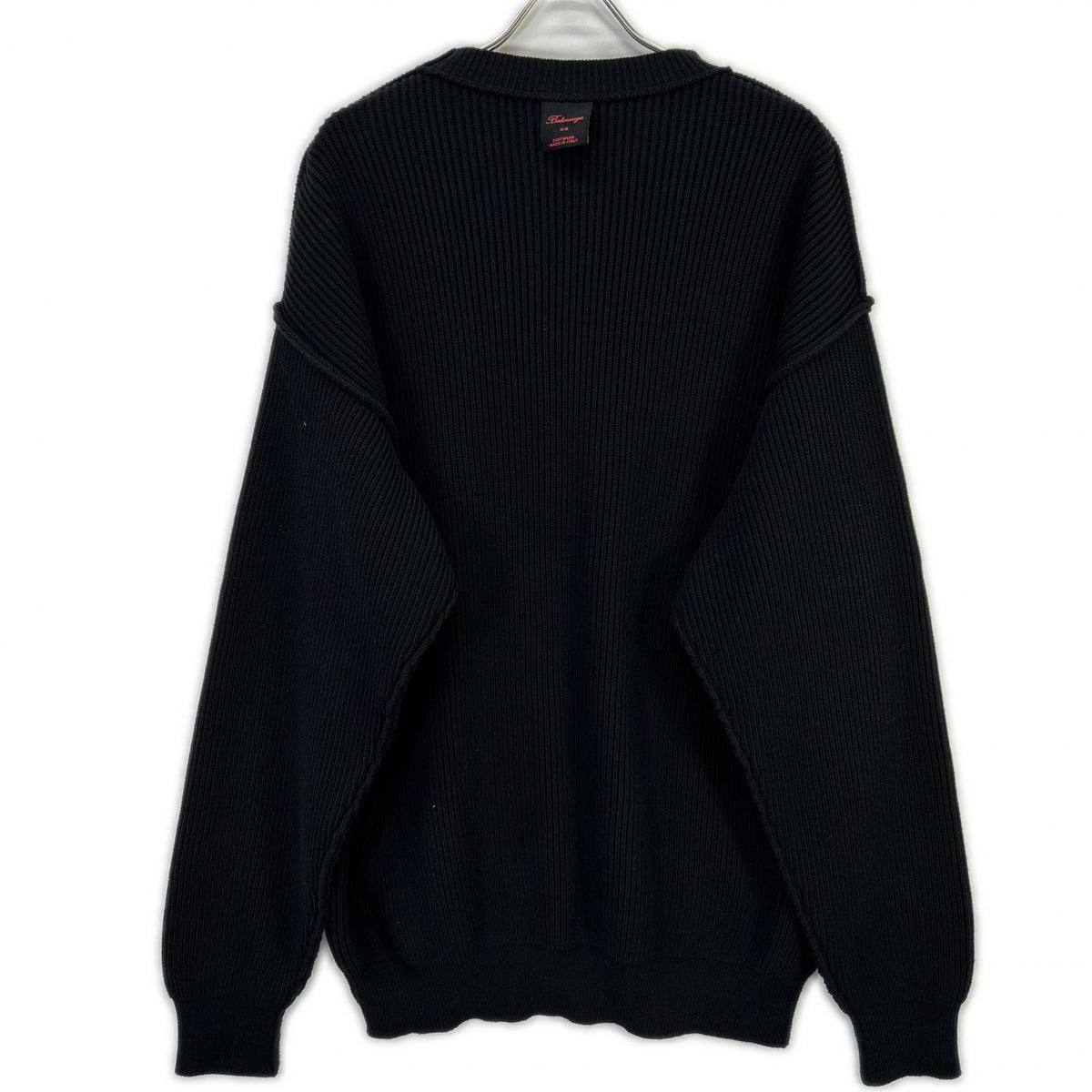 BALENCIAGA バレンシアガ 812125 ブラック コットン ウール ストレッチ クルーネック ニット トップス