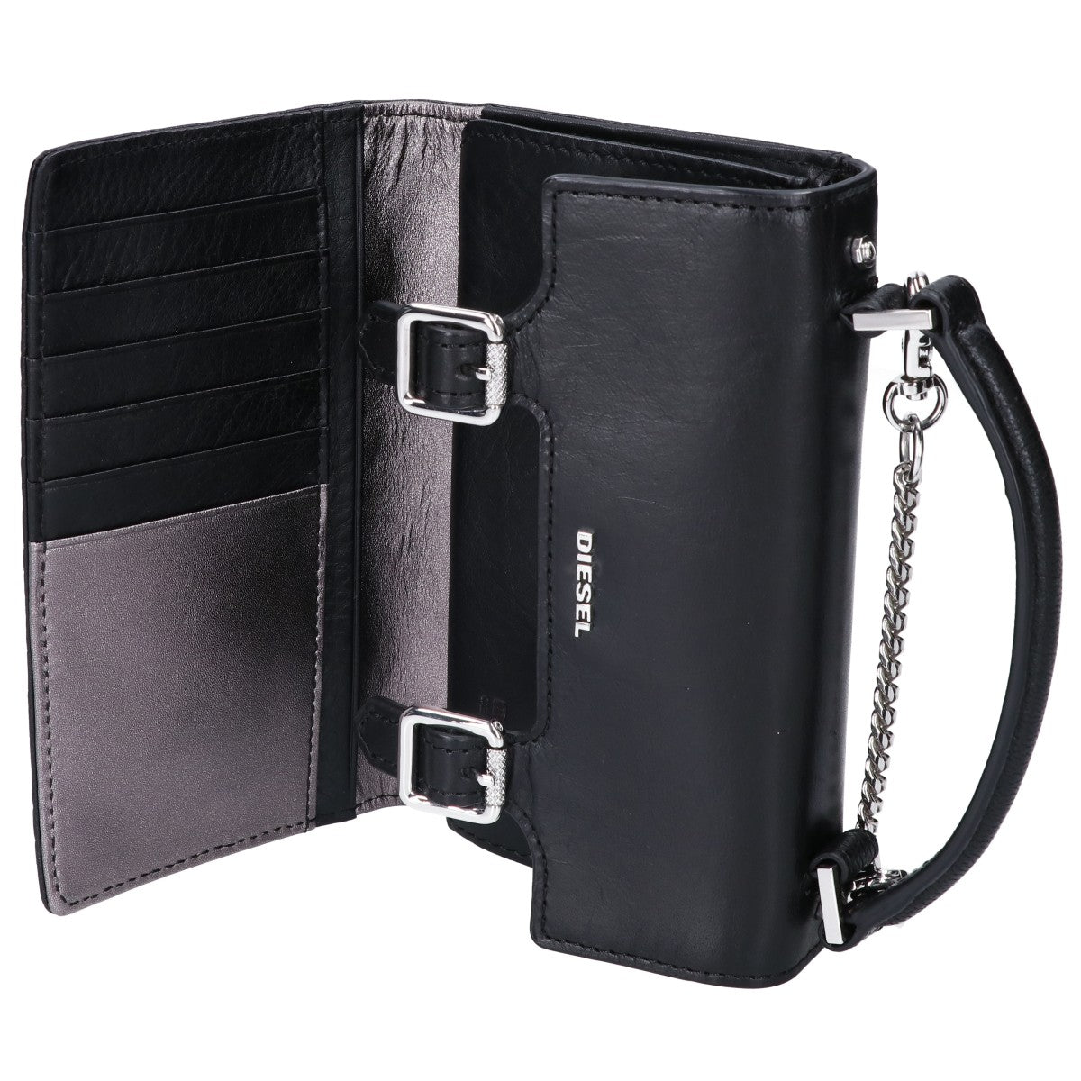 DIESEL ディーゼル ブラック レザー チェーンショルダーウォレット 長財布（小銭入れあり）