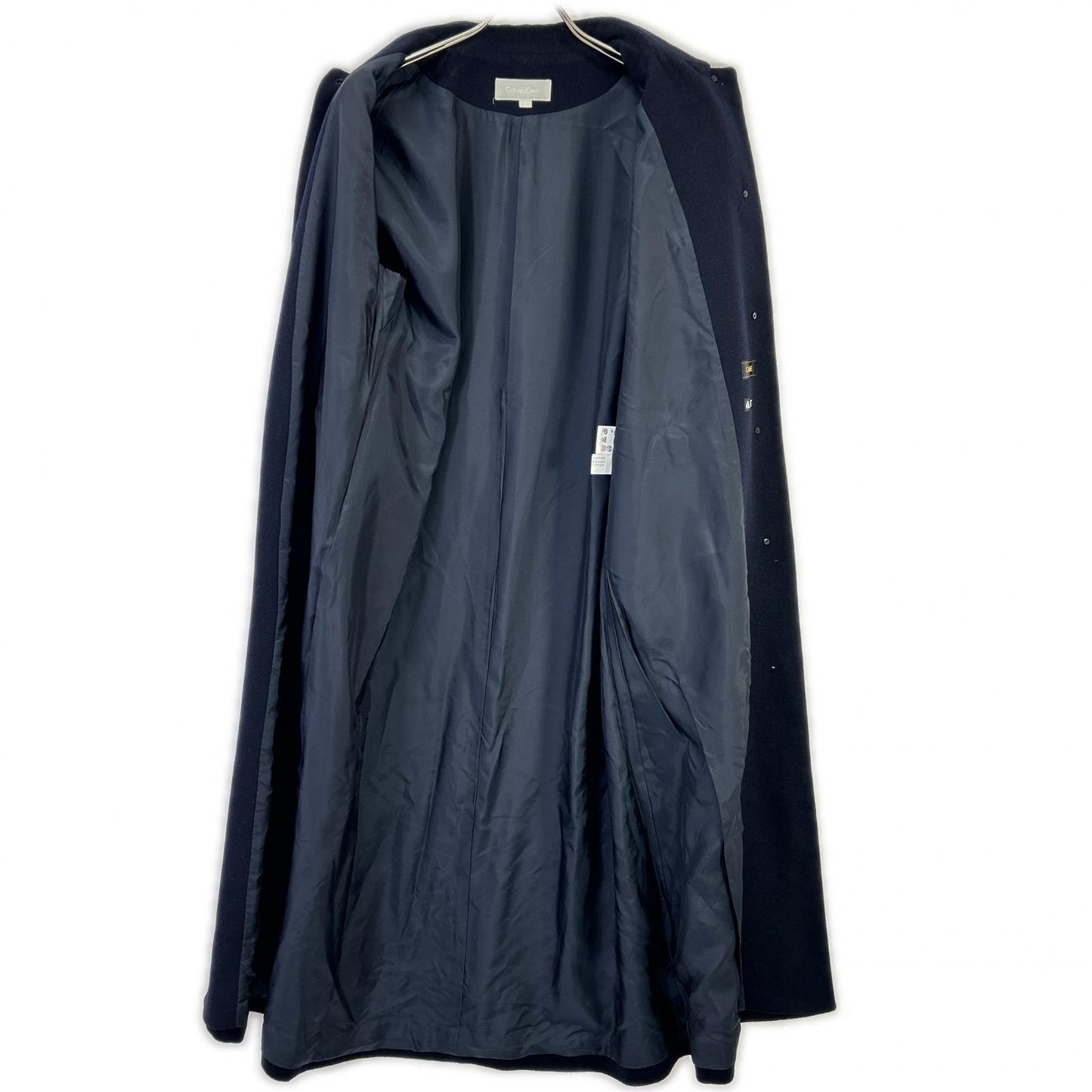 Calvin Klein カルバンクライン ネイビー カシミヤ混 ステンカラーロングコート コート