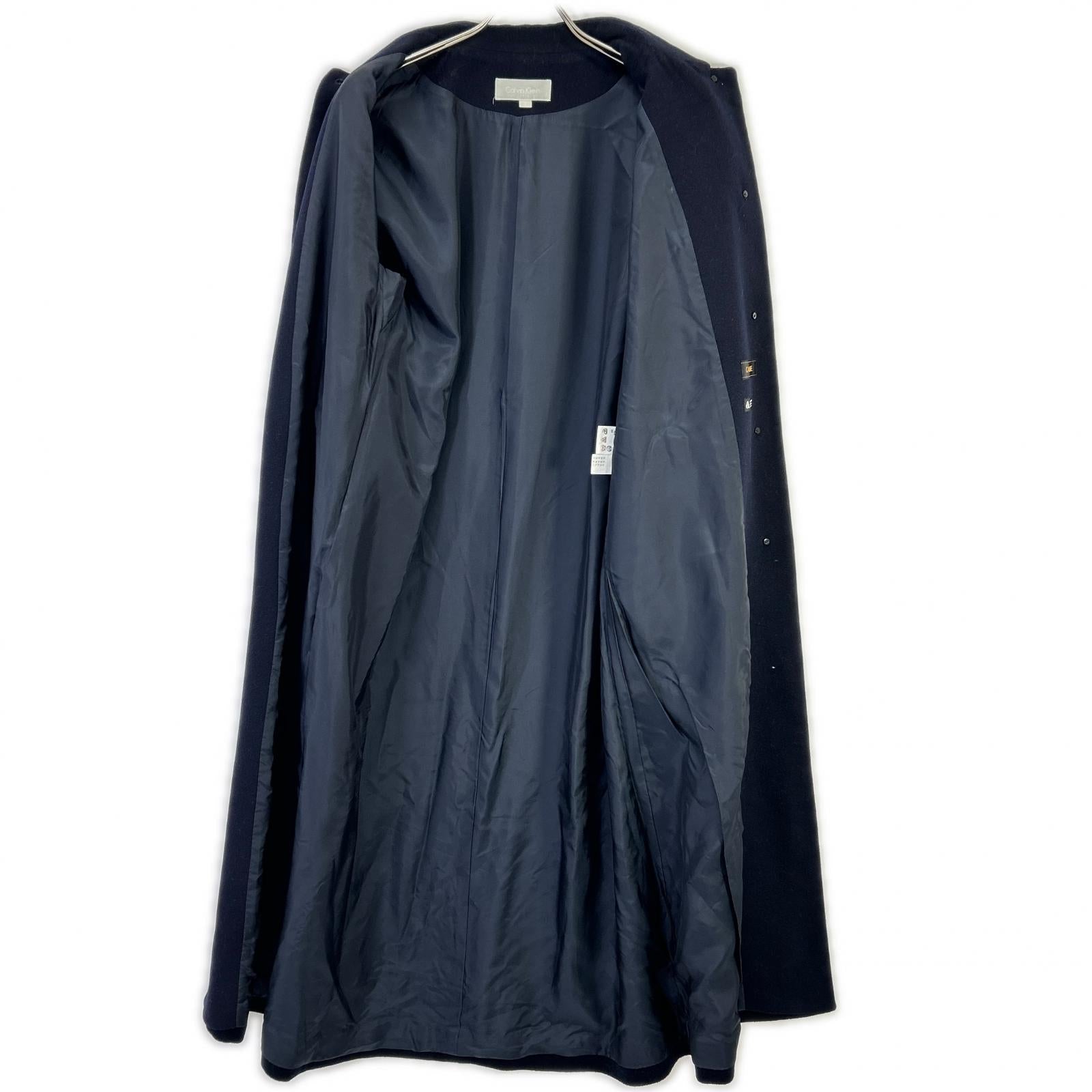 Calvin Klein カルバンクライン ネイビー カシミヤ混 ステンカラーロングコート コート