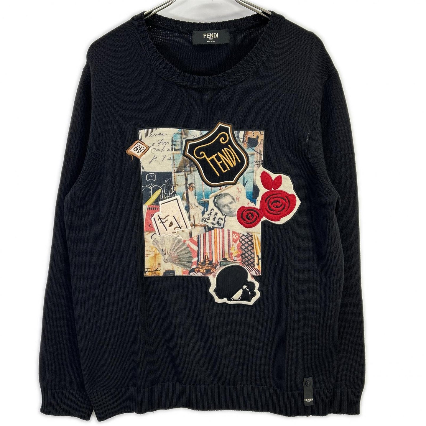 FENDI フェンディ FZY020 ブラック ワッペン クルーネックニット トップス