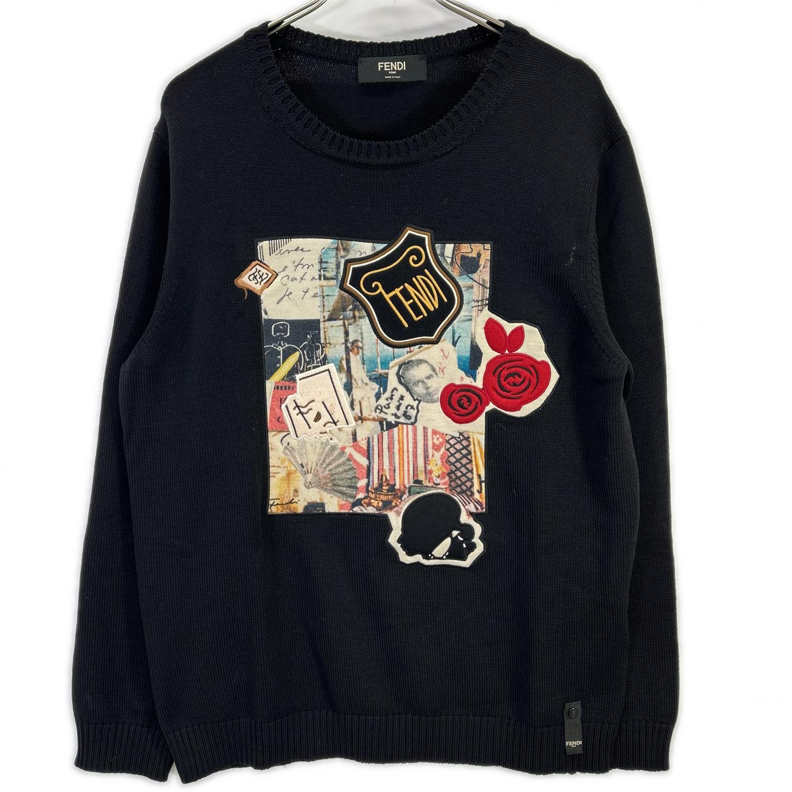 FENDI フェンディ FZY020 ブラック ワッペン クルーネックニット トップス