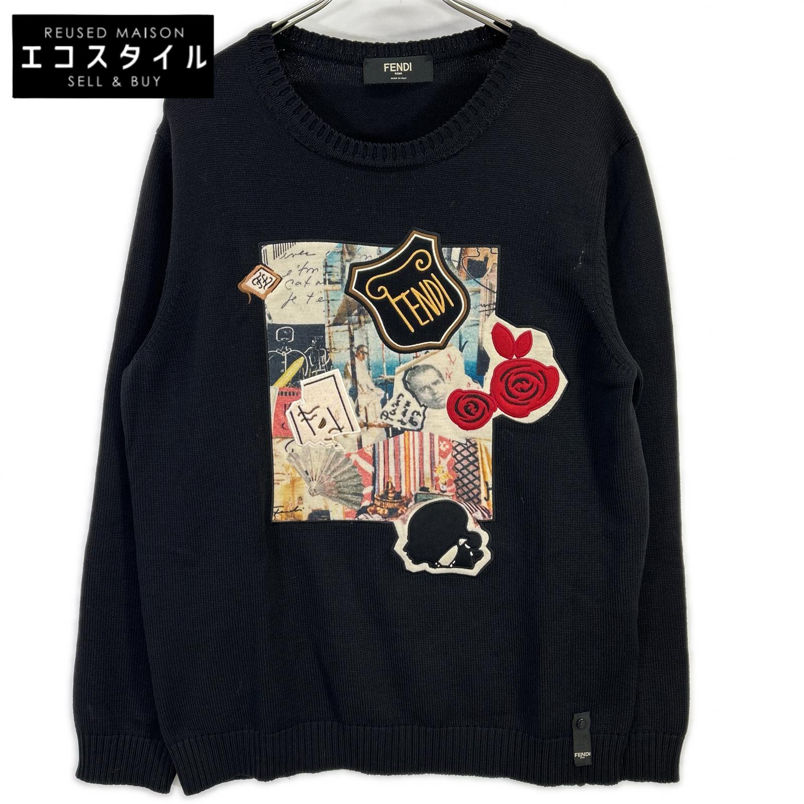 FENDI フェンディ FZY020 ブラック ワッペン クルーネックニット トップス