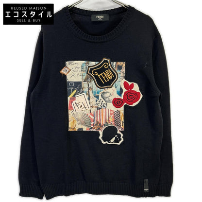 FENDI フェンディ FZY020 ブラック ワッペン クルーネックニット トップス