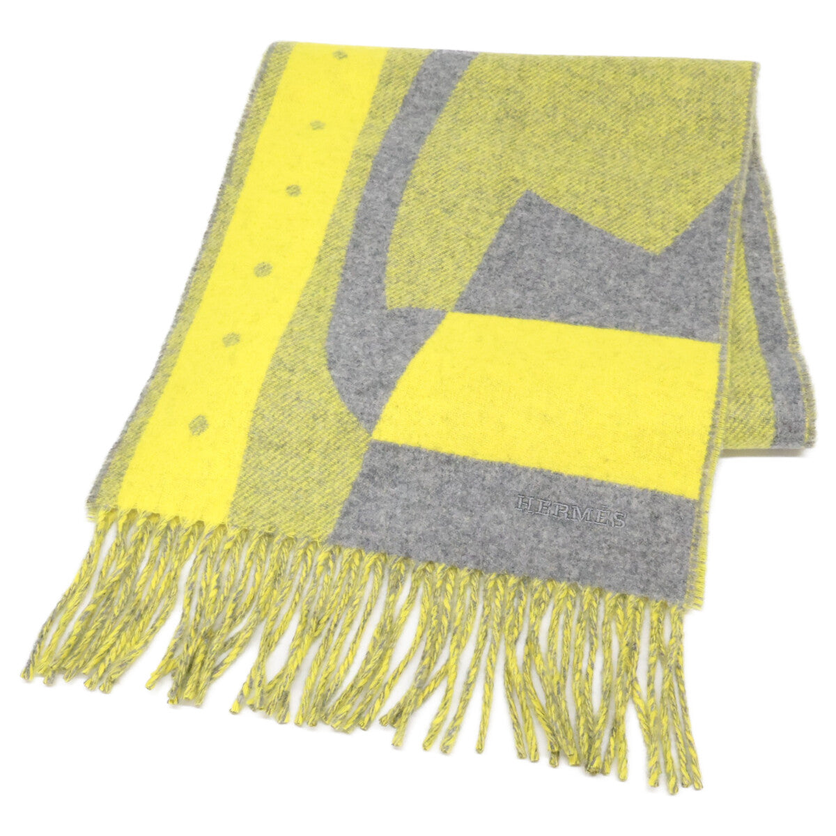 HERMES エルメス 【美品】Lady, Stay, Go cashmere fringed scarf
