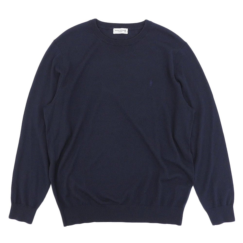 MACKINTOSH LONDON マッキントッシュロンドン 美品 14ゲージ ウォッシャブル クルーネック ニット ウール トップス メンズ ネイビー LL トップス