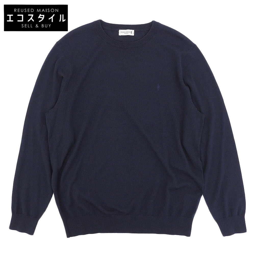 MACKINTOSH LONDON マッキントッシュロンドン 美品 14ゲージ ウォッシャブル クルーネック ニット ウール トップス メンズ ネイビー LL トップス