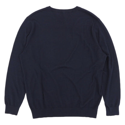 MACKINTOSH LONDON マッキントッシュロンドン 美品 14ゲージ ウォッシャブル クルーネック ニット ウール トップス メンズ ネイビー LL トップス