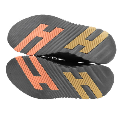 HERMES Depal knit and leather sneakers, men's, black/orange, 43, shoes
