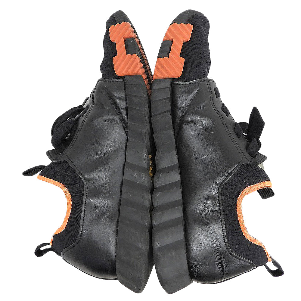 HERMES エルメス デパール ニット×レザー スニーカー シューズ メンズ ブラック×オレンジ 43 シューズ