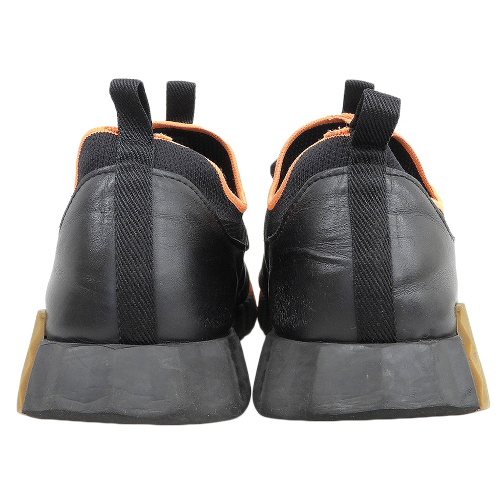 HERMES エルメス デパール ニット×レザー スニーカー シューズ メンズ ブラック×オレンジ 43 シューズ