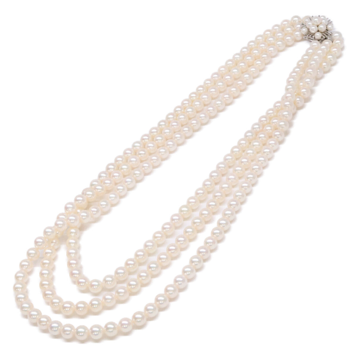 mikimoto K14WG 7.0mm–7.5mm triple-pearl necklace