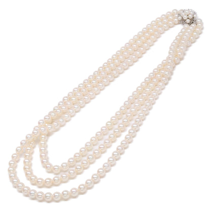 mikimoto K14WG 7.0mm–7.5mm triple-pearl necklace
