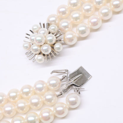 mikimoto K14WG 7.0mm–7.5mm triple-pearl necklace