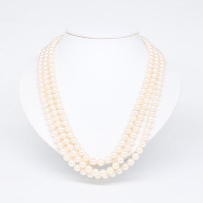mikimoto K14WG 7.0mm–7.5mm triple-pearl necklace