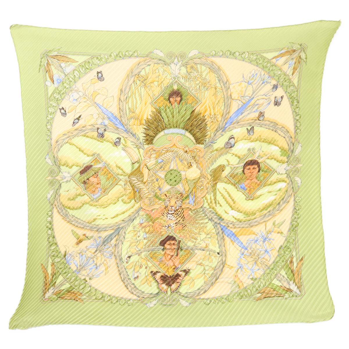HERMES エルメス 【美品】Amazonia アマゾニア シルク プリーツ カレ スカーフ