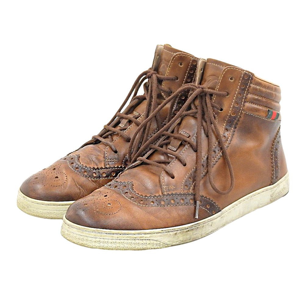 GUCCI グッチ ウイングチップ レザー ハイカット スニーカー シューズ メンズ ブラウン 6 1/2 295294 シューズ