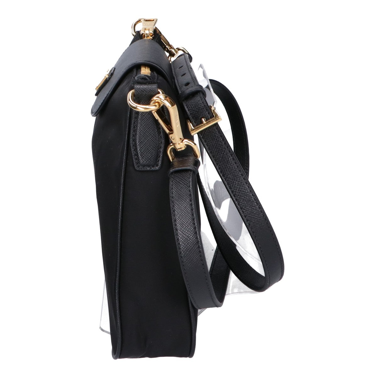 PRADA プラダ 新品同様 1BH933 トライアングルロゴ テスートナイロン x サフィアーノ ショルダーバッグ