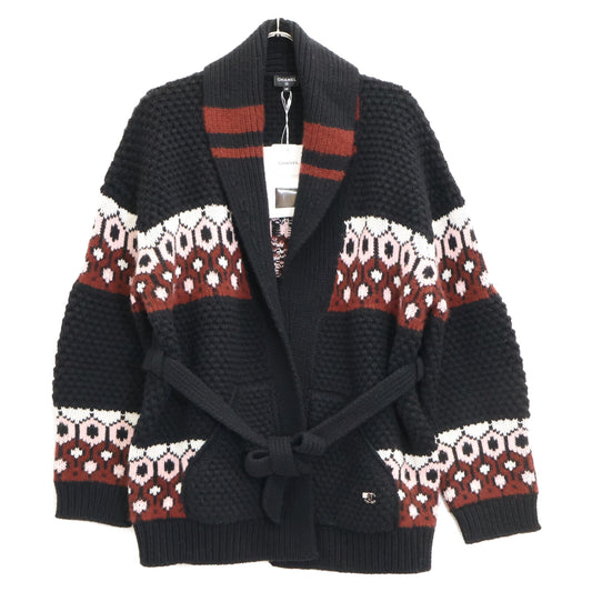 CHANEL シャネル 【美品/国内正規/24AW】P77879K11261 ココマーク カシミヤｘシルク ベルト付 ニット ガウンジャケット ジャケット