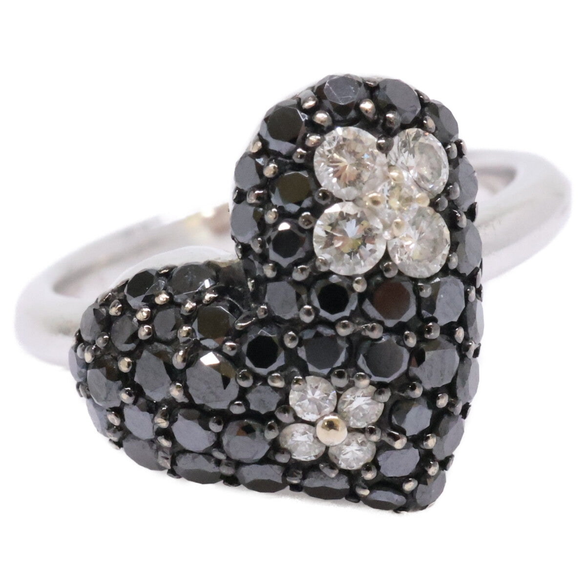 PonteVecchio ポンテヴェキオ K18WG D0.77 0.18ct ハートモチーフ ダイヤモンド/ブラックダイヤモンド リング 指輪
