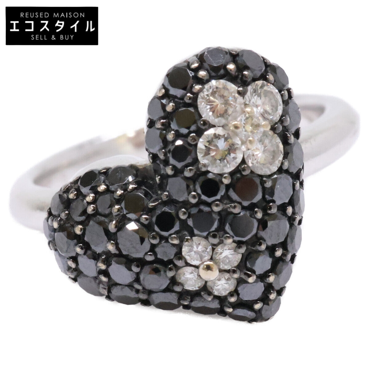 PonteVecchio ポンテヴェキオ K18WG D0.77 0.18ct ハートモチーフ ダイヤモンド/ブラックダイヤモンド リング 指輪