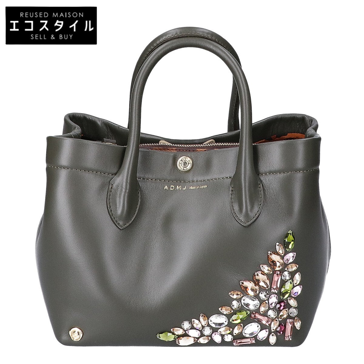 A.D.M.J. Accessoires De Mademoiselle ADMJ 【美品】スワロフスキー レザー ハンドバッグ