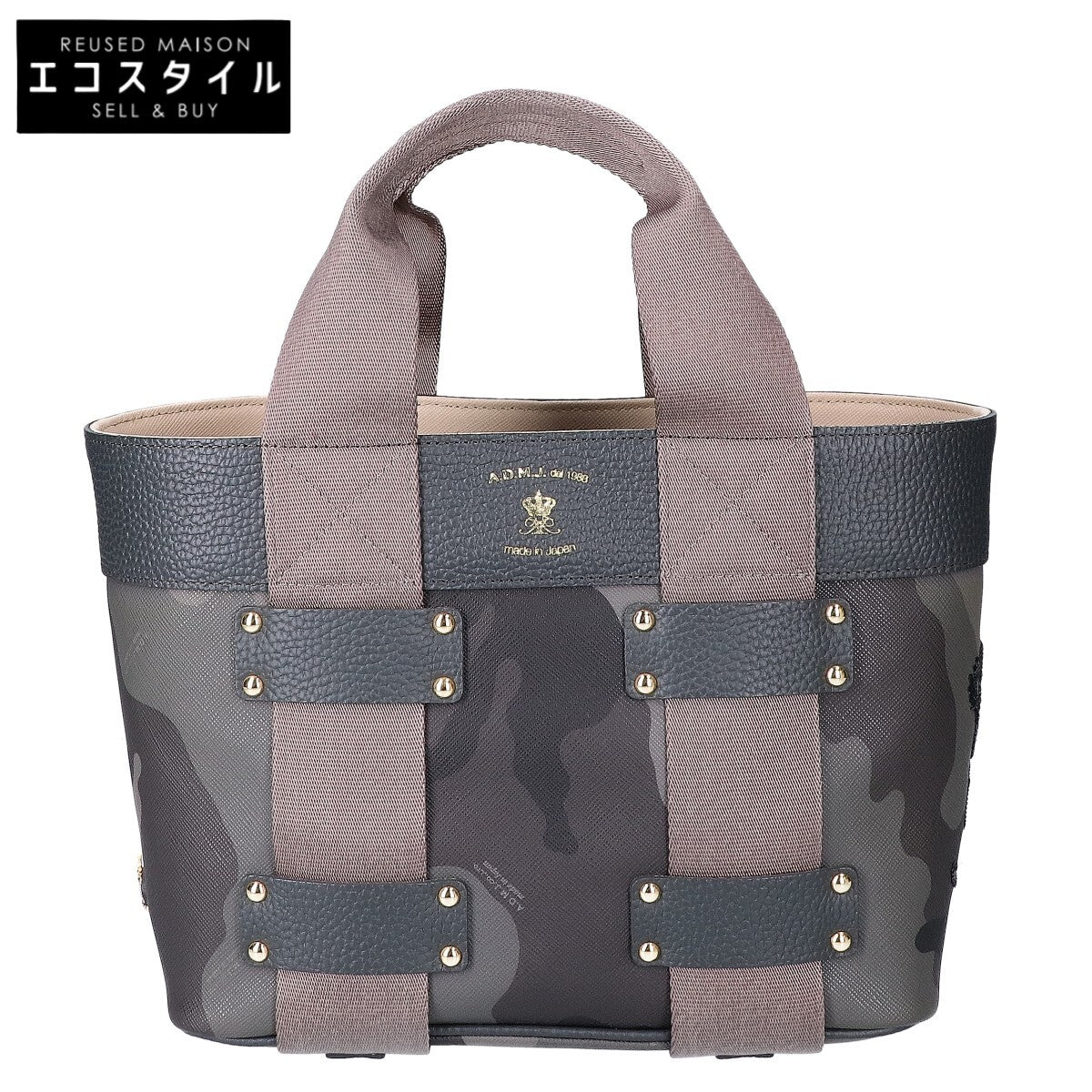 A.D.M.J. Accessoires De Mademoiselle ADMJ 【美品】カモフラージュ コーティングキャンバス/レザー トートバッグ