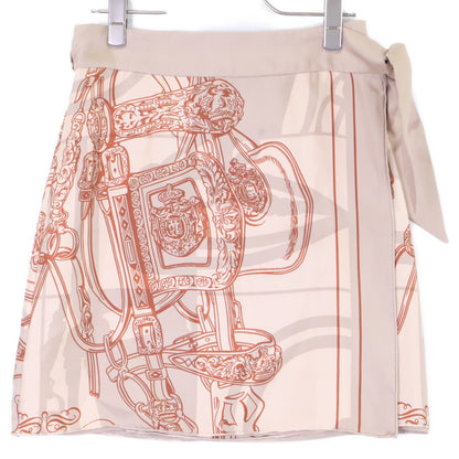 HERMES エルメス 【美品】総柄 シルク100％ ミニ ラップ スカート