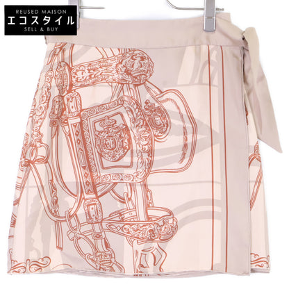 HERMES エルメス 【美品】総柄 シルク100％ ミニ ラップ スカート