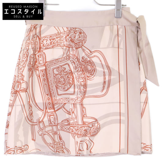 HERMES エルメス 【美品】総柄 シルク100％ ミニ ラップ スカート