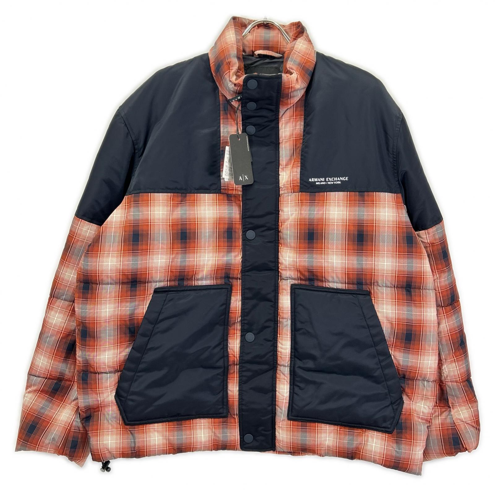 ARMANI EXCHANGE アルマーニエクスチェンジ 6LZBL4 オレンジ×ブラック チェックダウンジャケット ジャケット